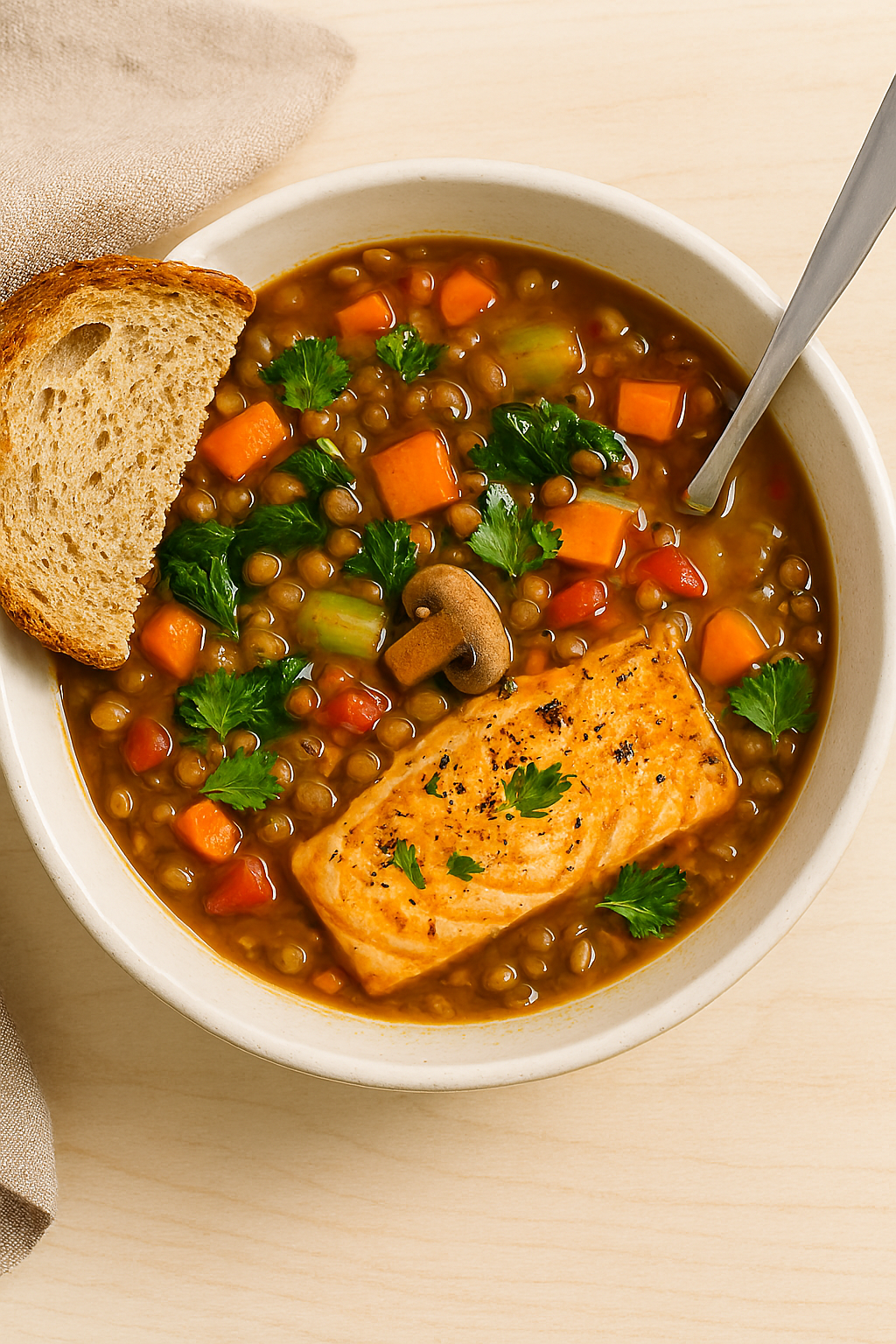 Lentil & Vegetable Soup con Pan Integral