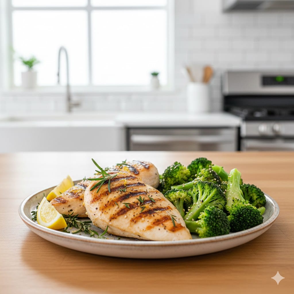 Grilled Lemon-Herb Chicken & Steamed Broccoli